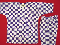 義若オリジナルの子供用鯉口シャツ・ダボシャツ　花市松（紫）　上下組